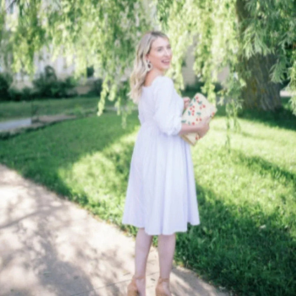 Emma Knudsen White Puff Sleeve Square Neckline Charlotte  Dress Sz S - Picture 3 of 11
